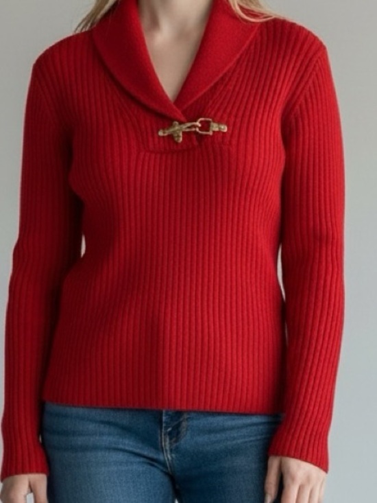 Ralph Lauren Sweaters - Ralph Lauren Y2K Ribbed Cotton Shawl Collar Knit Top Sweater - size small